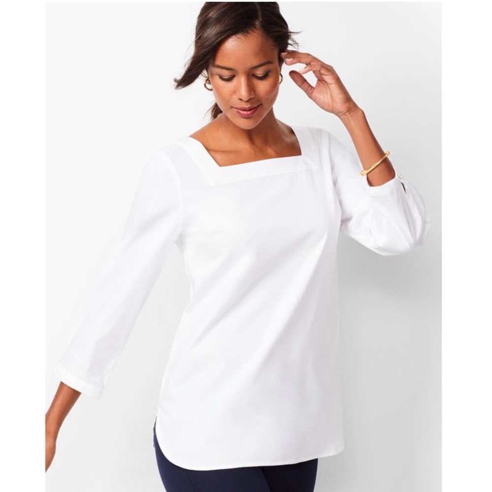Talbots Square Neck Poplin Tunic White Sz Small